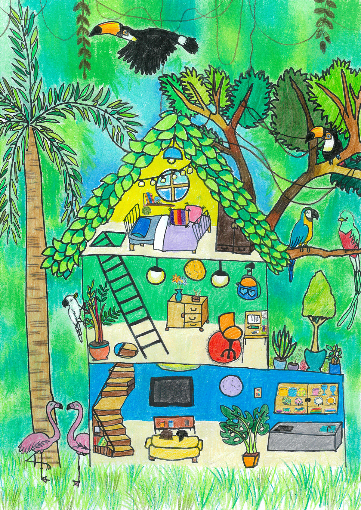 大好きな鳥にかこまれたジャングルの家