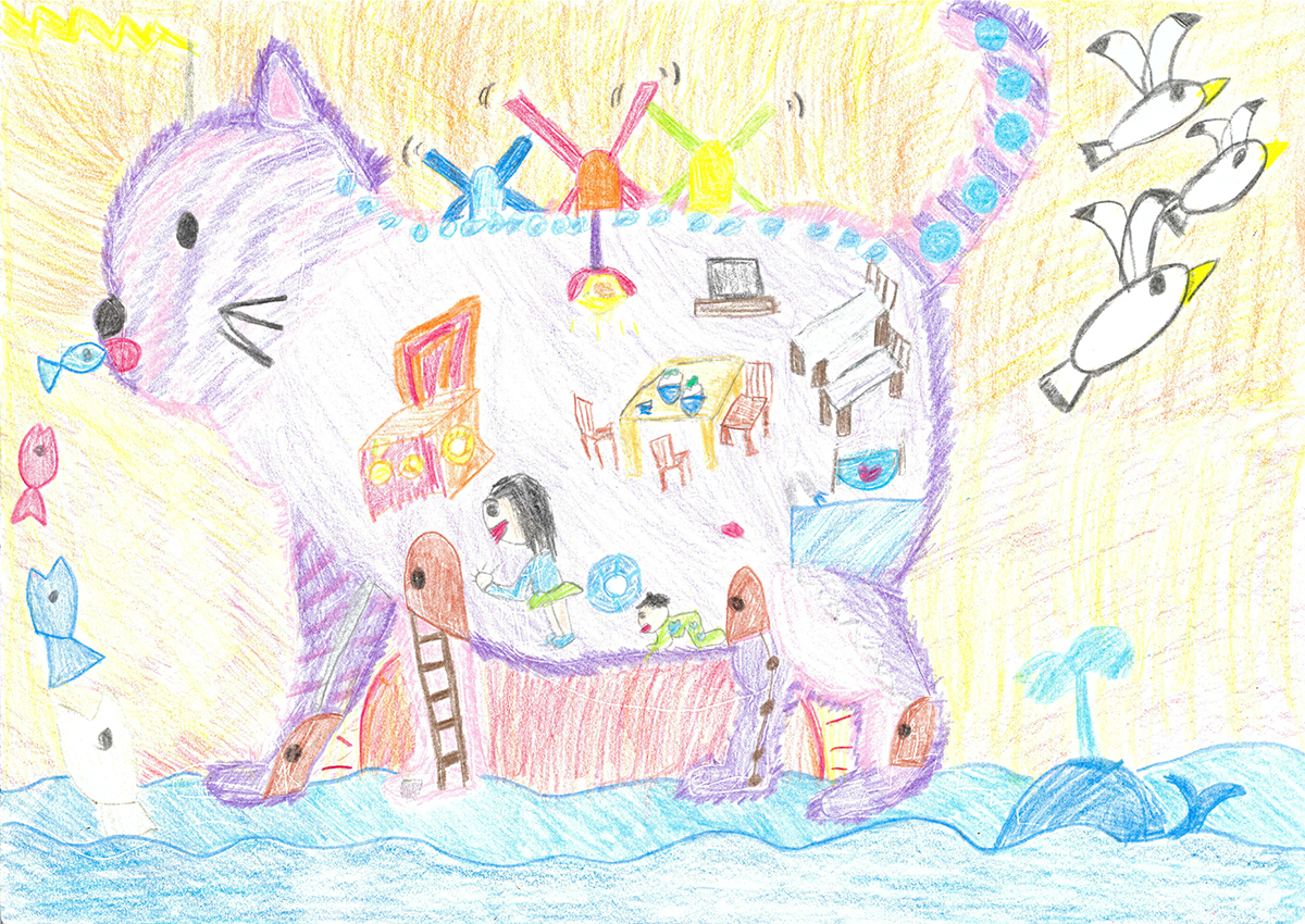 うみのゆうひをあるくねこのおうち